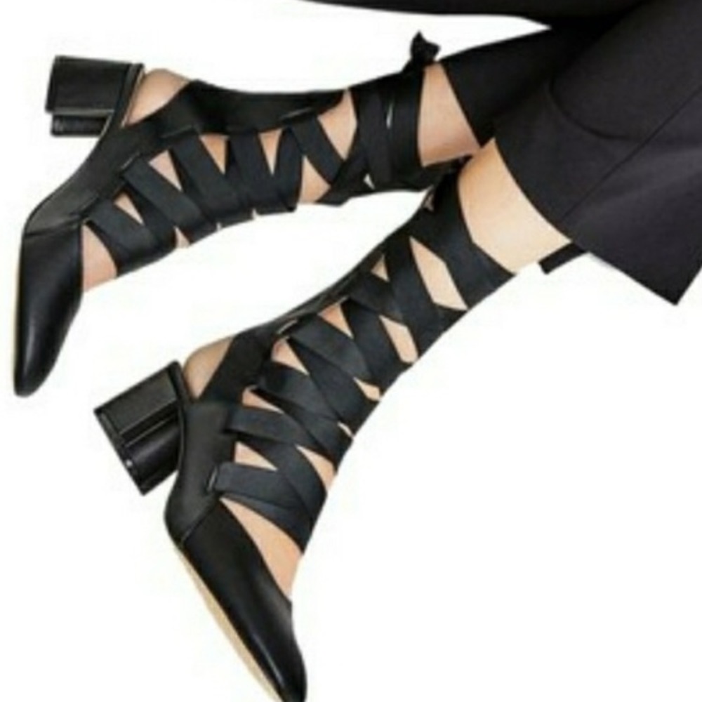 Zara size 5 ballerina lace up zip back heels